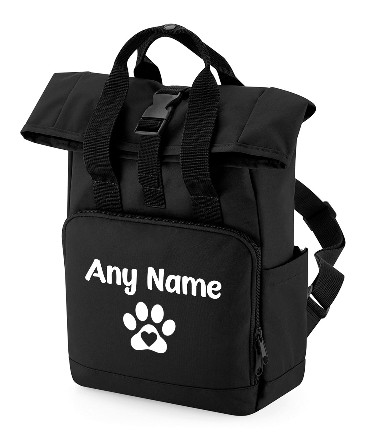 Travel Size Black Heart & Paw Backpack With Any Name Or Wording