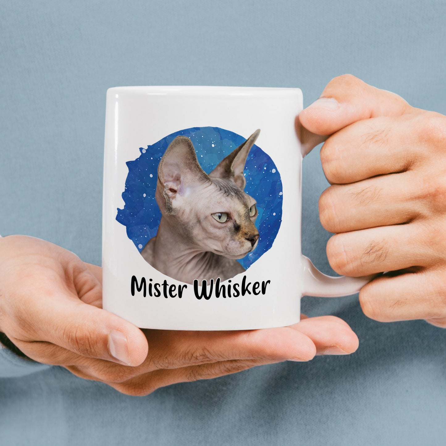 Cat Dad Mug Blue Watercolour Splash Design Dog's Name & Photo