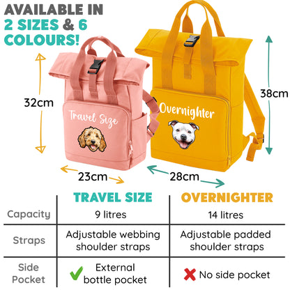Overnighter Rucksack 14 Litres Grey Any Breed Backpack With Custom Personalised Dog Name