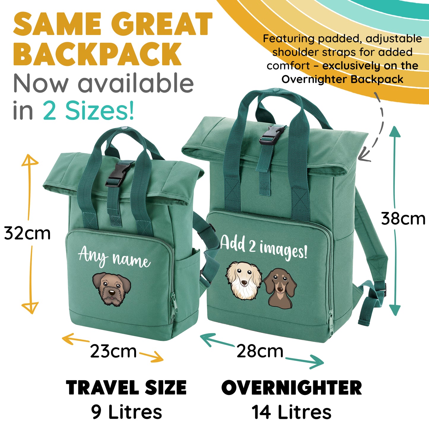 Overnighter Rucksack 14 Litres Sage Green Any Breed Backpack With Custom Personalised Dog Name