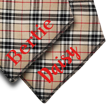 Grrr...Berry Beige Tartan Any Name Dog Bandana