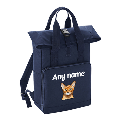 Navy Cat Breed with Personalised Name Backpack