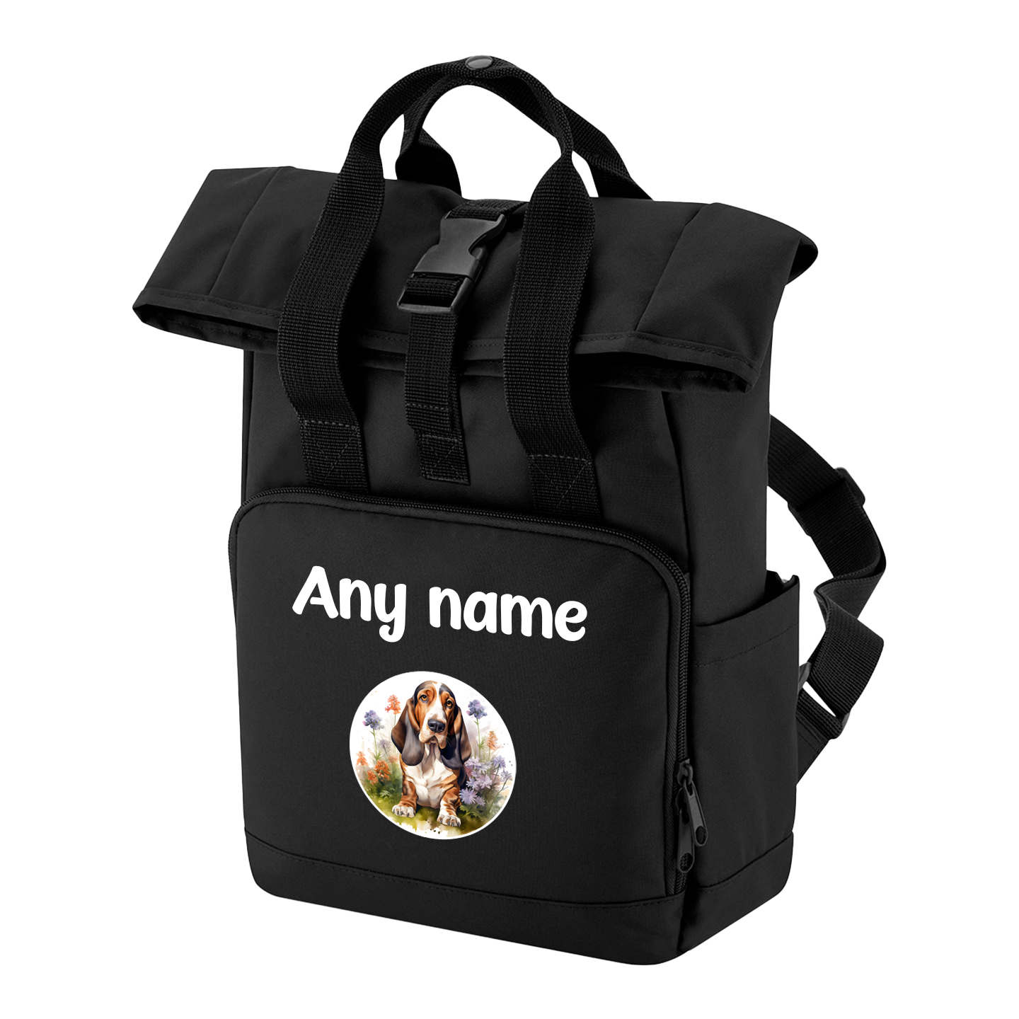 Travel Rucksack 9 Litres Black Wildflower Dog Breed Design