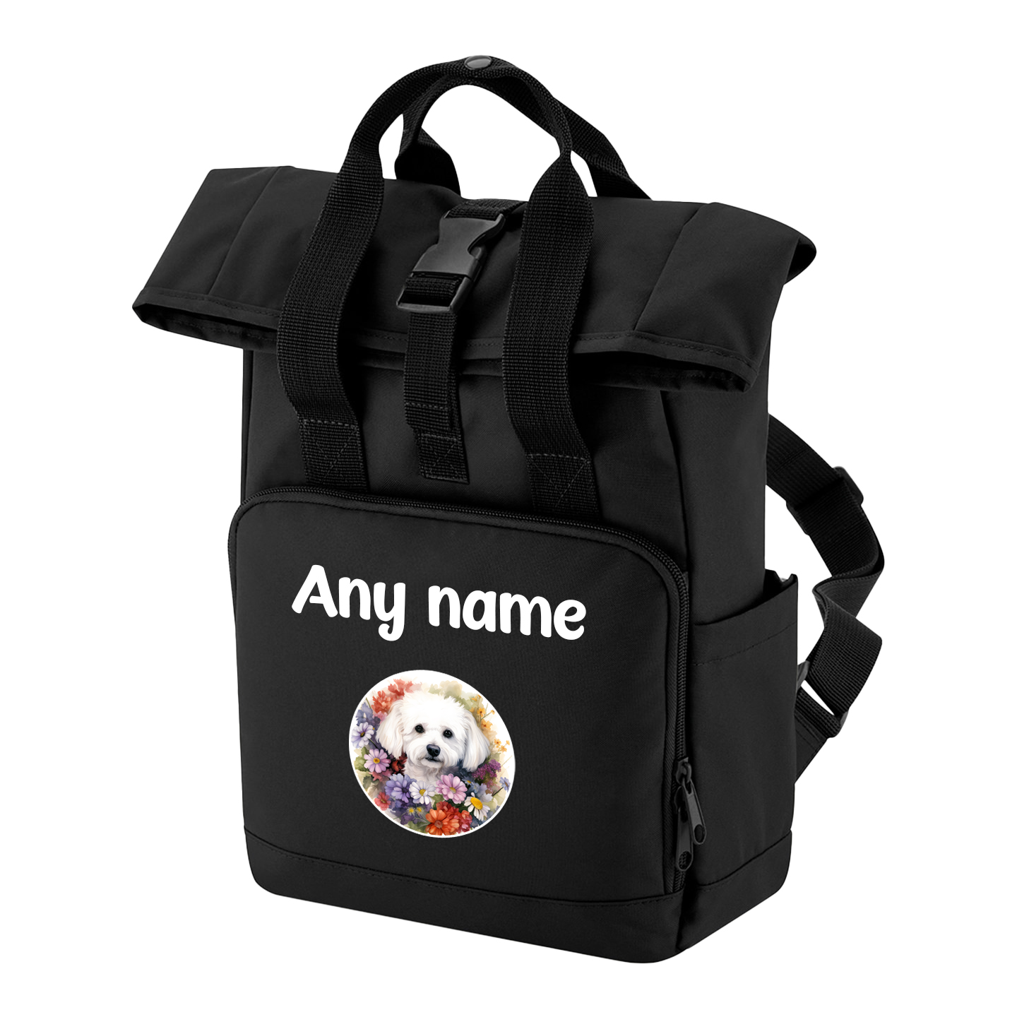 Travel Rucksack 9 Litres Black Wildflower Dog Breed Design