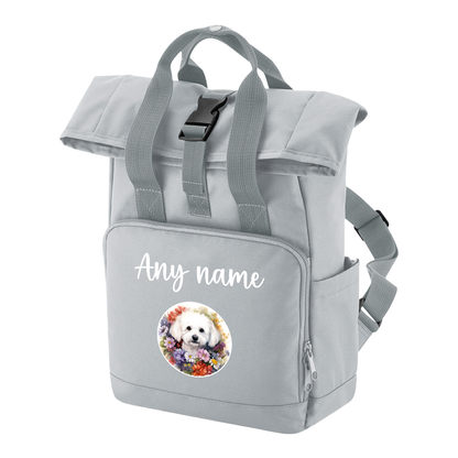 Travel Rucksack 9 Litres Grey Wildflower Dog Breed Design