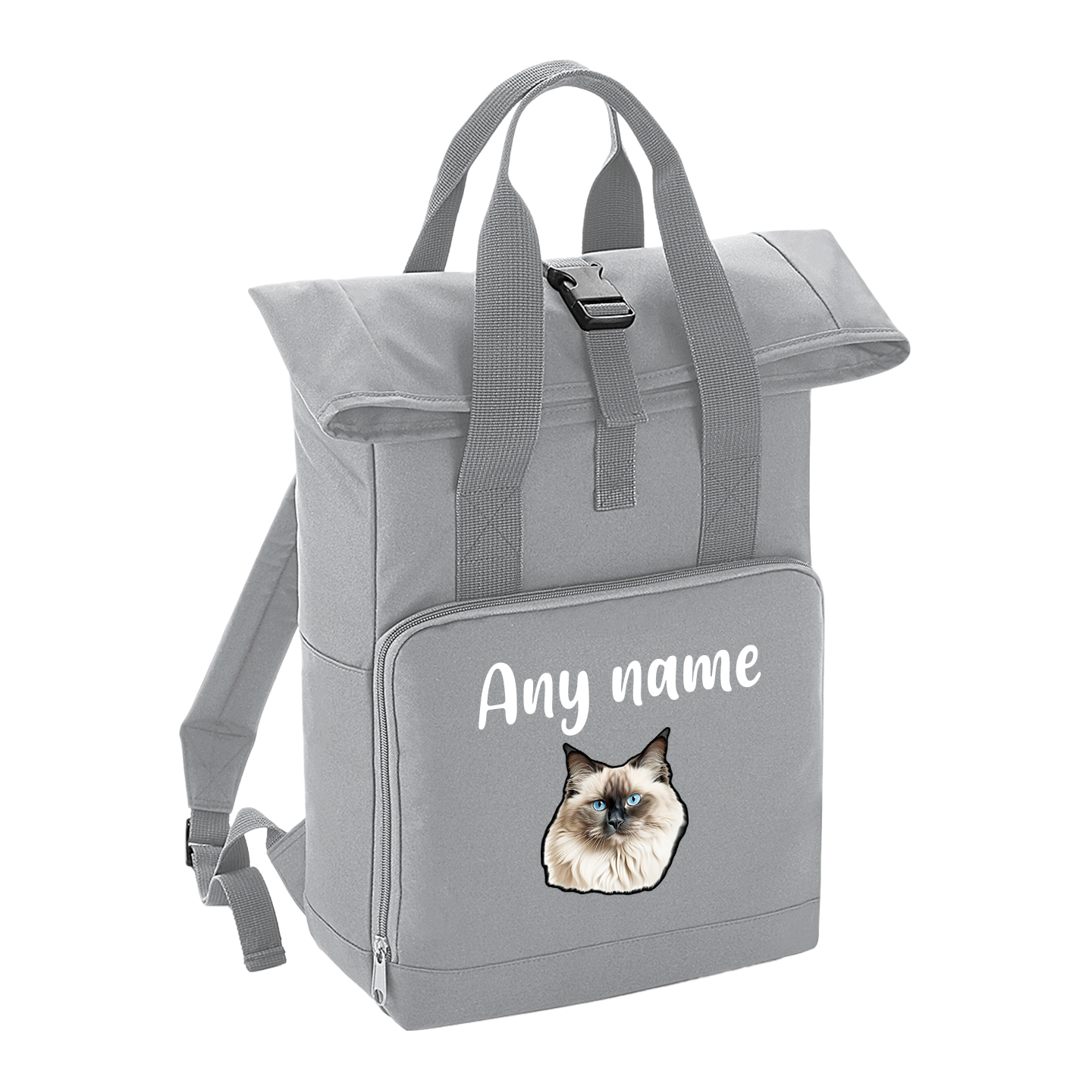 Grey Cat Breed with Personalised Name Backpack