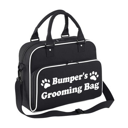 Black & White Custom Grooming Bag Paw Motif Any Name