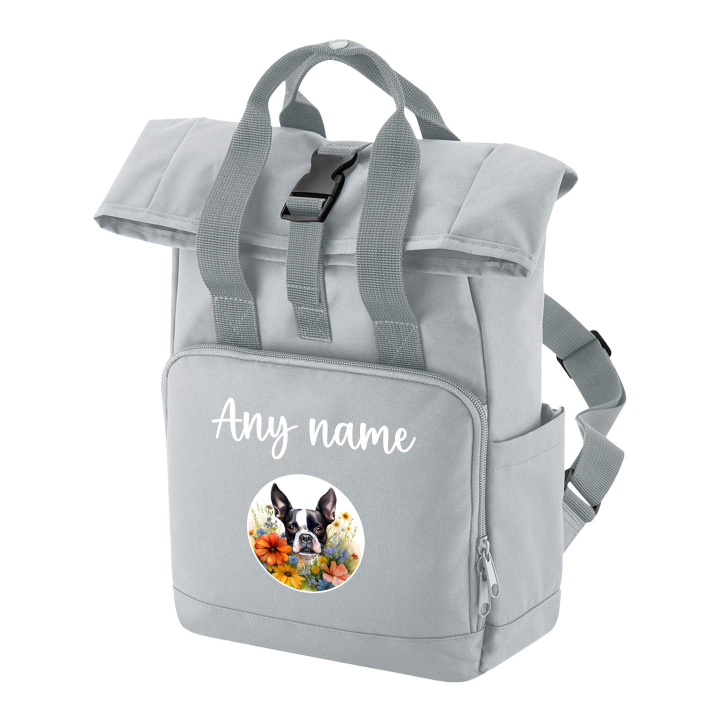 Travel Rucksack 9 Litres Grey Wildflower Dog Breed Design