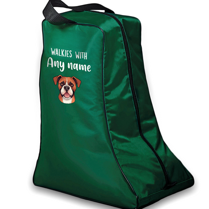 Green Walkies with Any Dog Breed Personalised with Name Welly Boot Bag