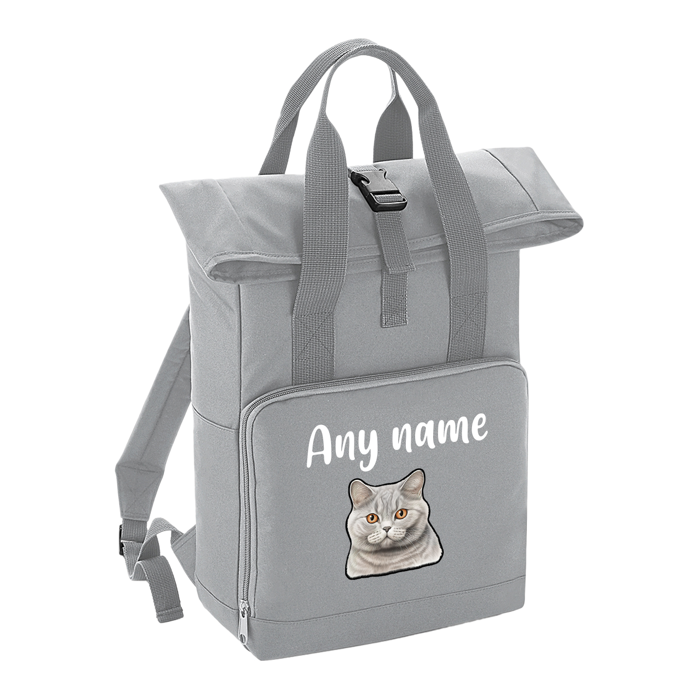 Grey Cat Breed with Personalised Name Backpack