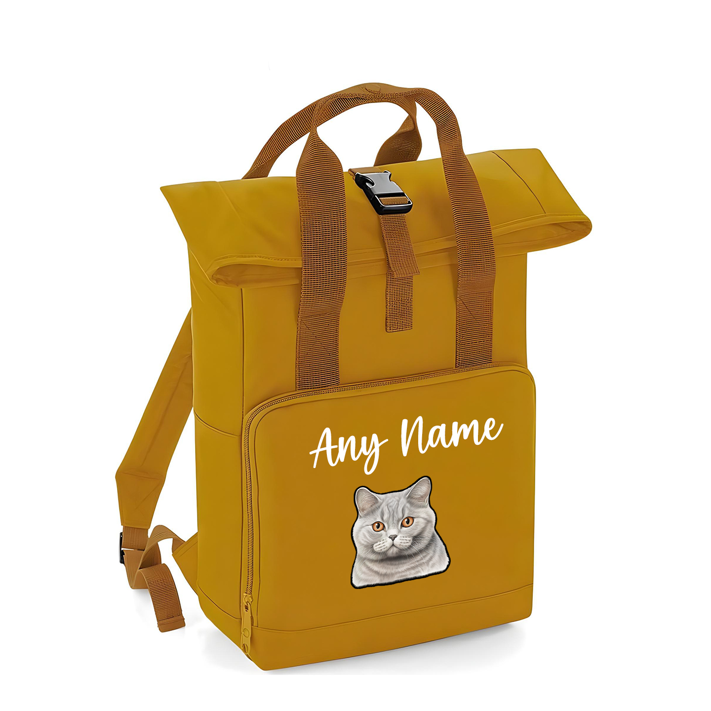 Mustard Cat Breed with Personalised Name Backpack
