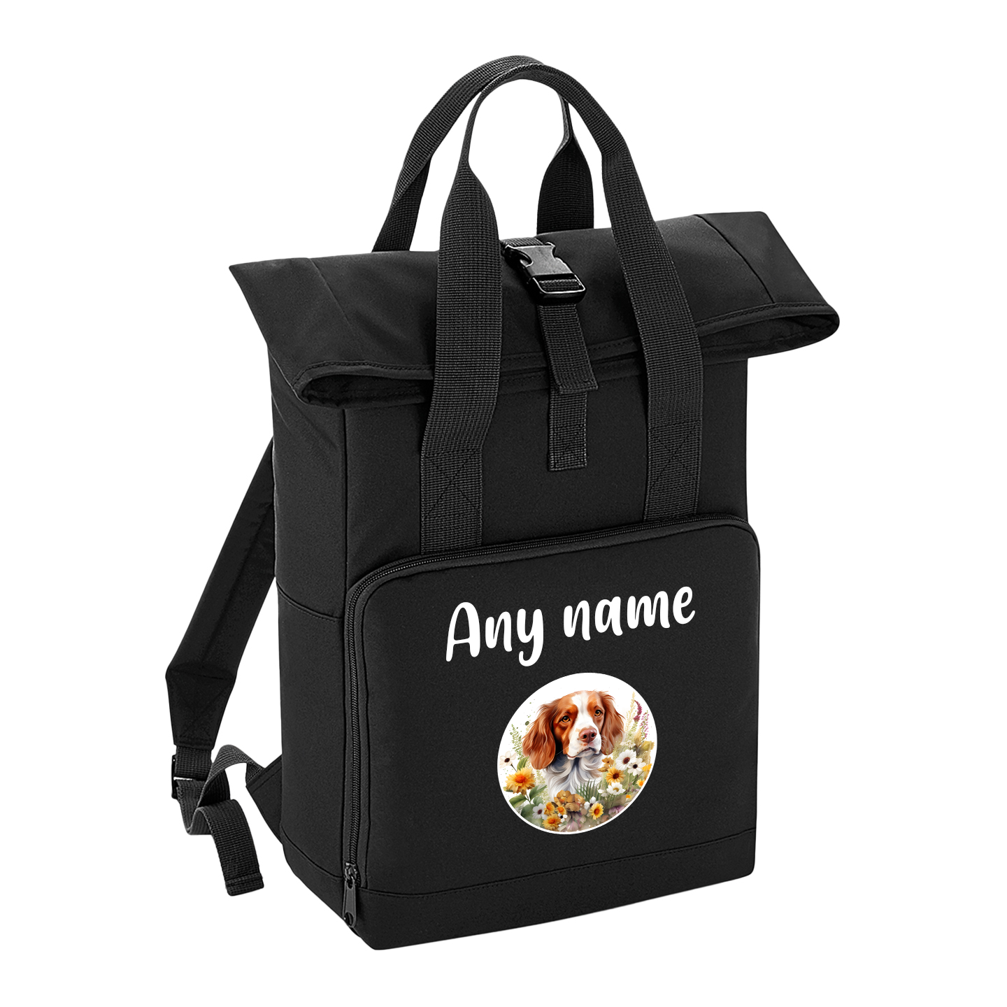 Overnighter Rucksack 14 Litres Black Wildflower Dog Breed Design