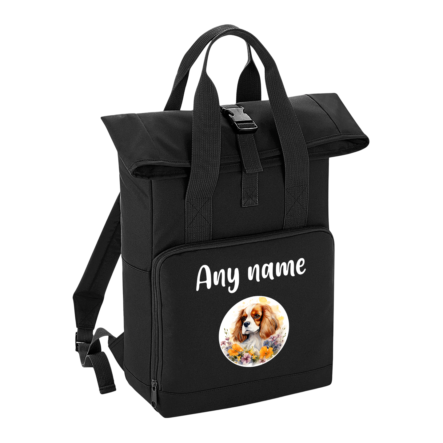 Overnighter Rucksack 14 Litres Black Wildflower Dog Breed Design