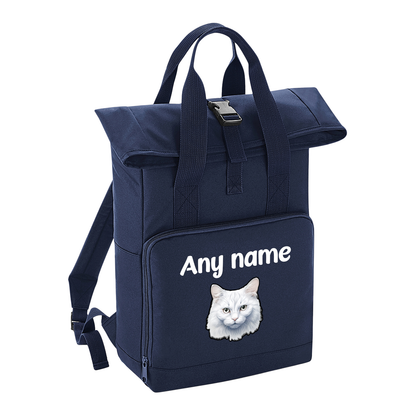 Navy Cat Breed with Personalised Name Backpack