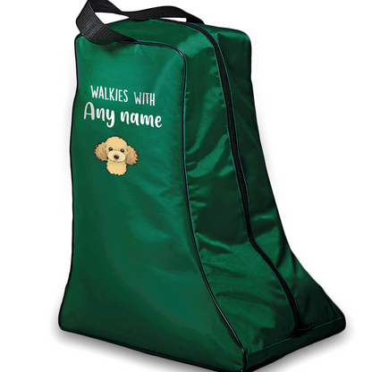Green Walkies with Any Dog Breed Personalised with Name Welly Boot Bag