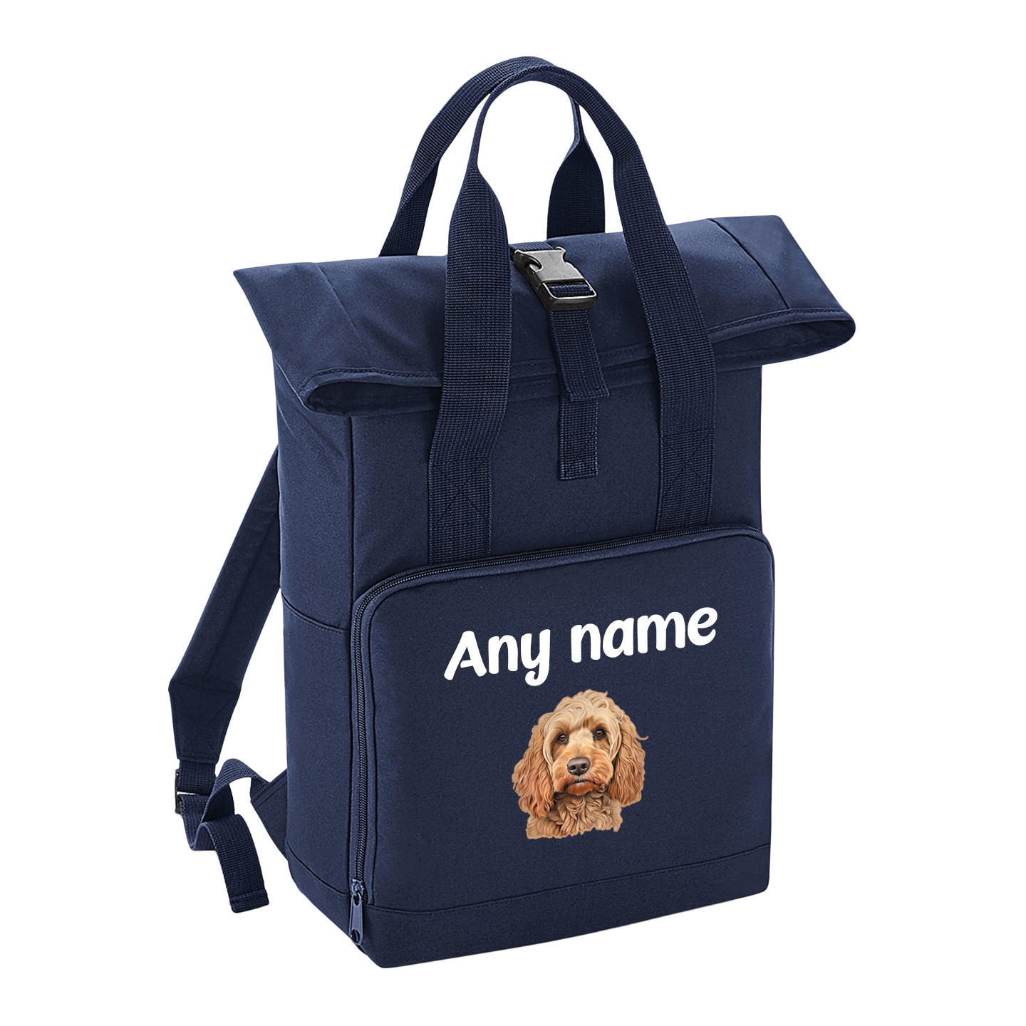 Overnighter Rucksack 14 Litres Navy Blue Any Breed Backpack With Custom Personalised Dog Name