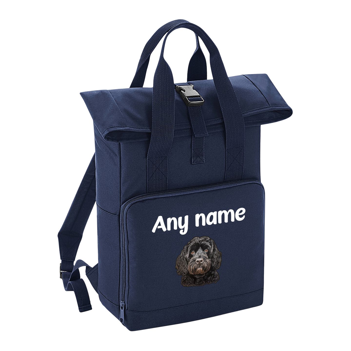 Overnighter Rucksack 14 Litres Navy Blue Any Breed Backpack With Custom Personalised Dog Name