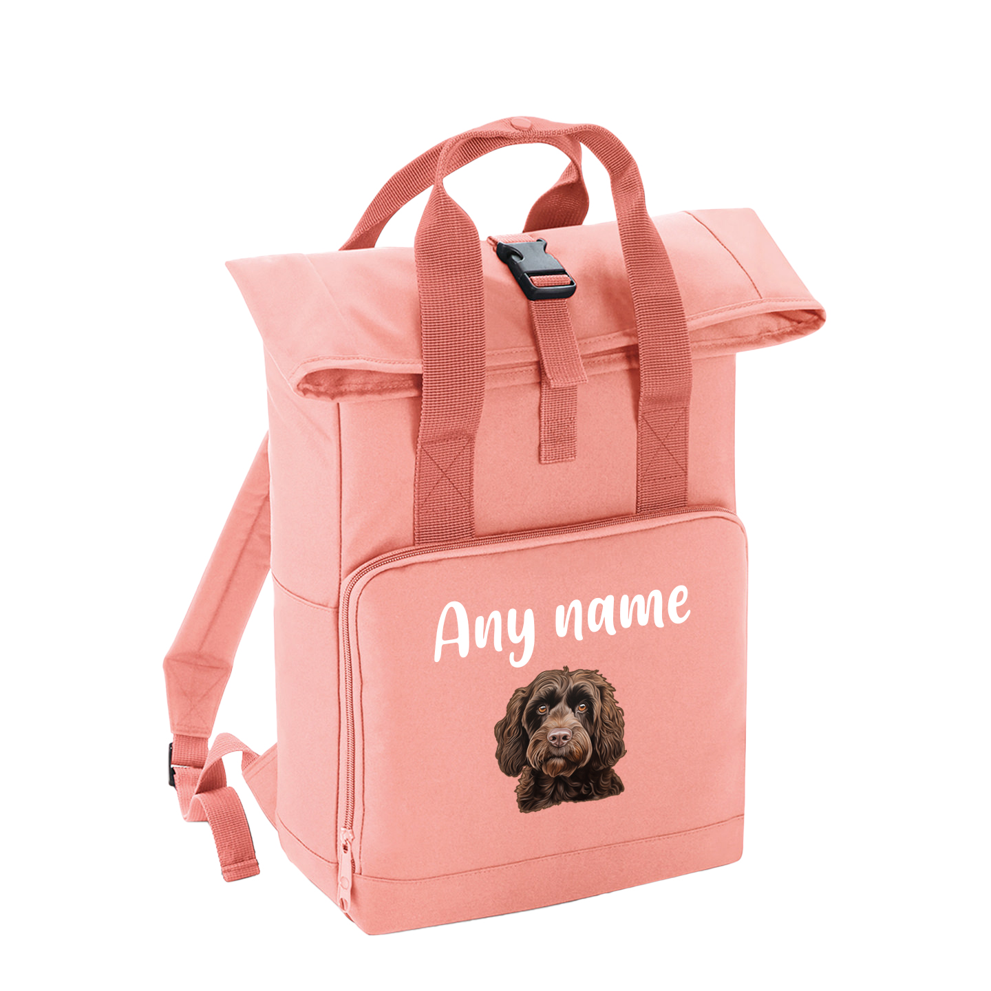 Overnighter Rucksack 14 Litres Peach Coral Any Breed Backpack With Custom Personalised Dog Name