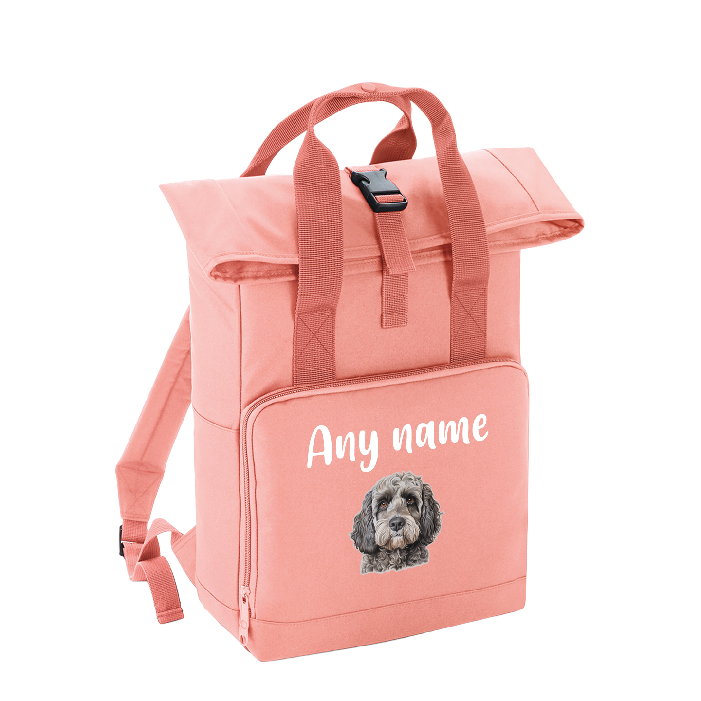 Overnighter Rucksack 14 Litres Peach Coral Any Breed Backpack With Custom Personalised Dog Name