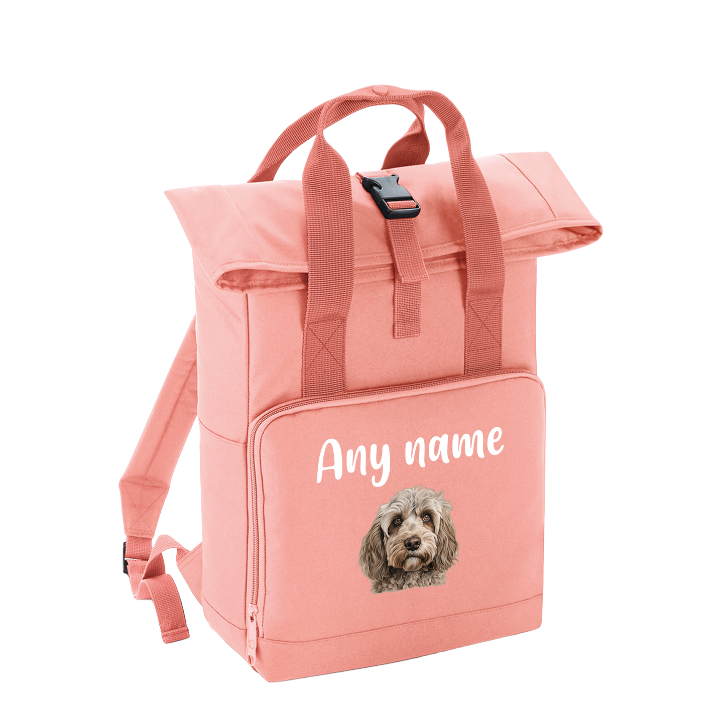 Overnighter Rucksack 14 Litres Peach Coral Any Breed Backpack With Custom Personalised Dog Name