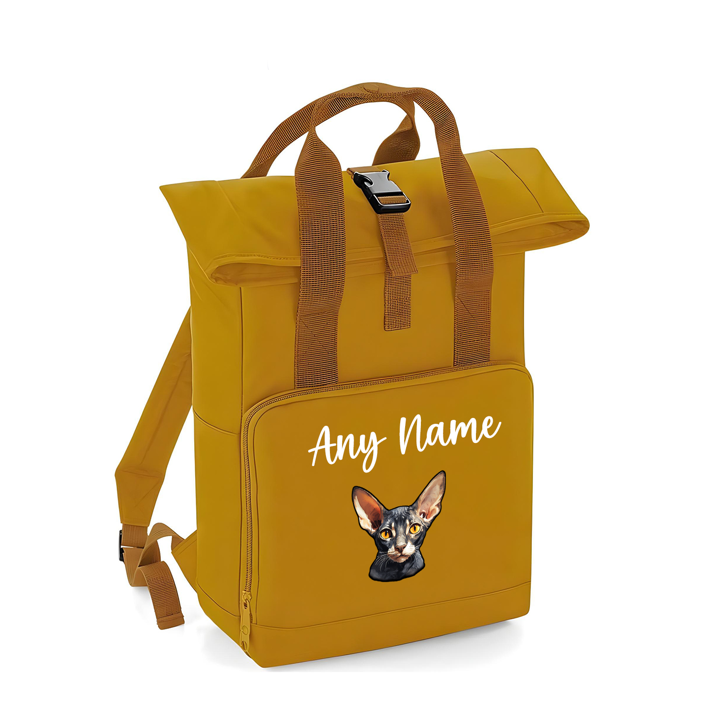 Mustard Cat Breed with Personalised Name Backpack