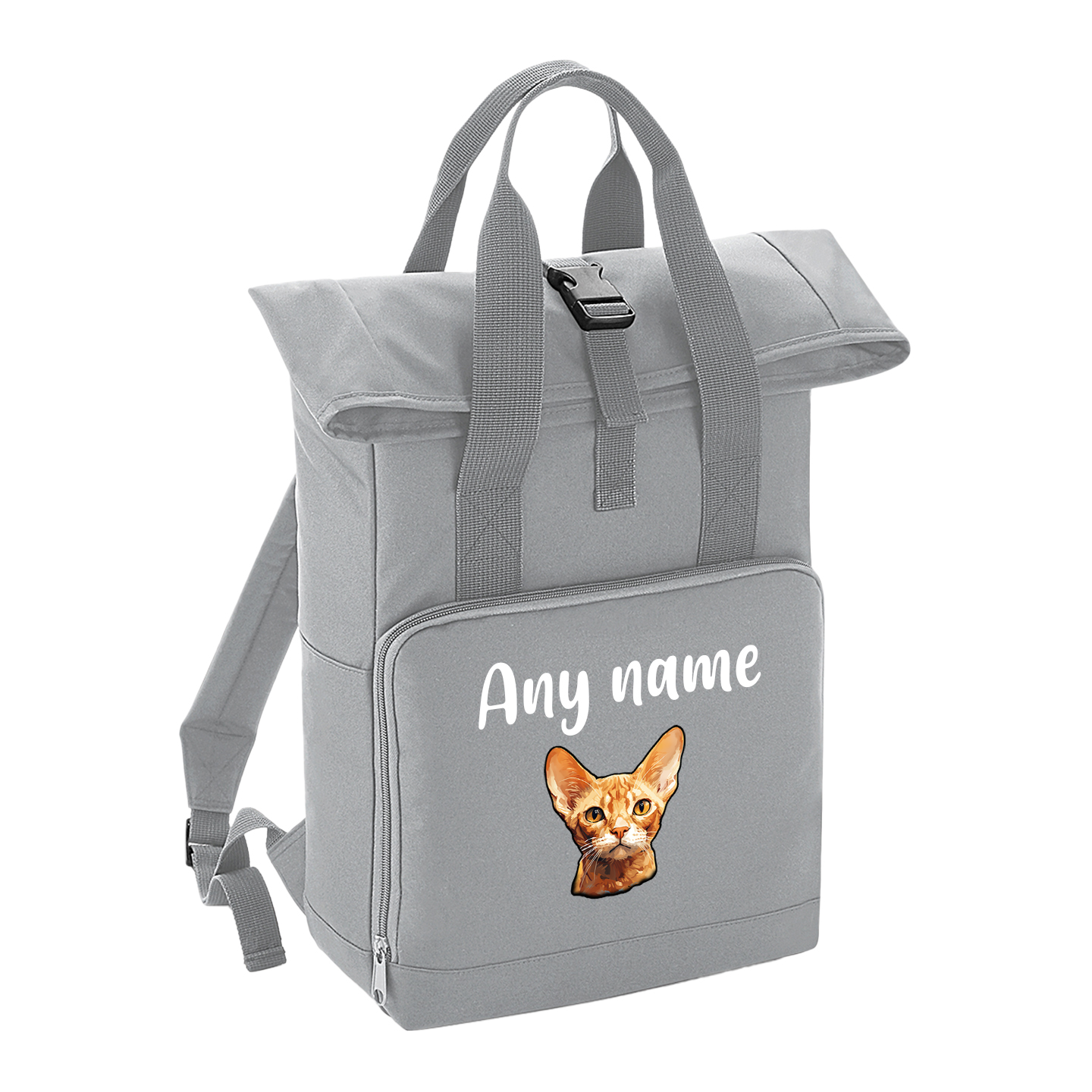 Grey Cat Breed with Personalised Name Backpack