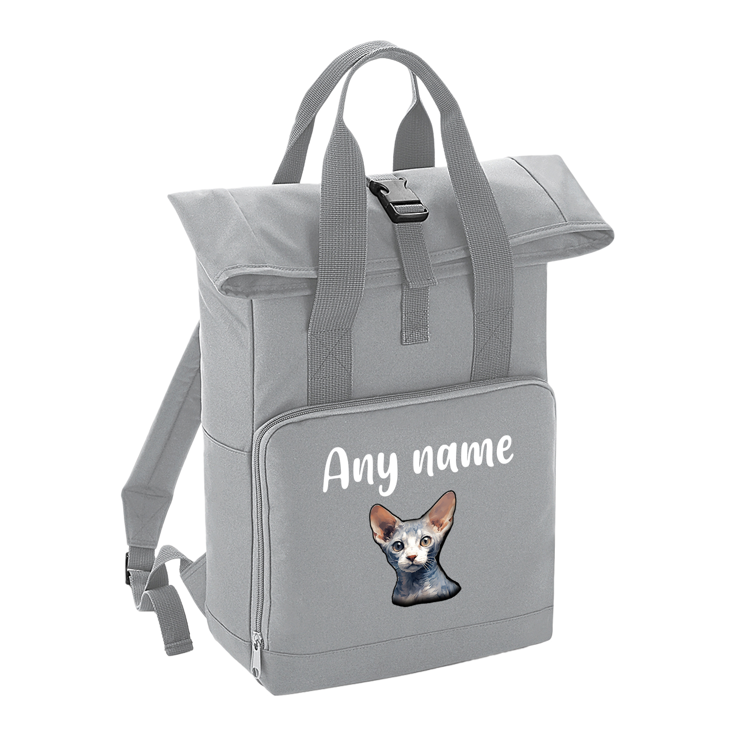 Grey Cat Breed with Personalised Name Backpack
