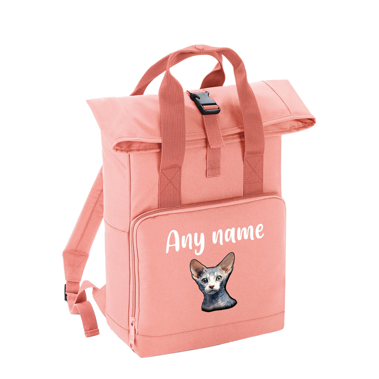 Pink Cat Breed with Personalised Name Backpack