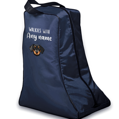 Navy Walkies with Any Dog Breed Personalised with Name Welly Boot Bag