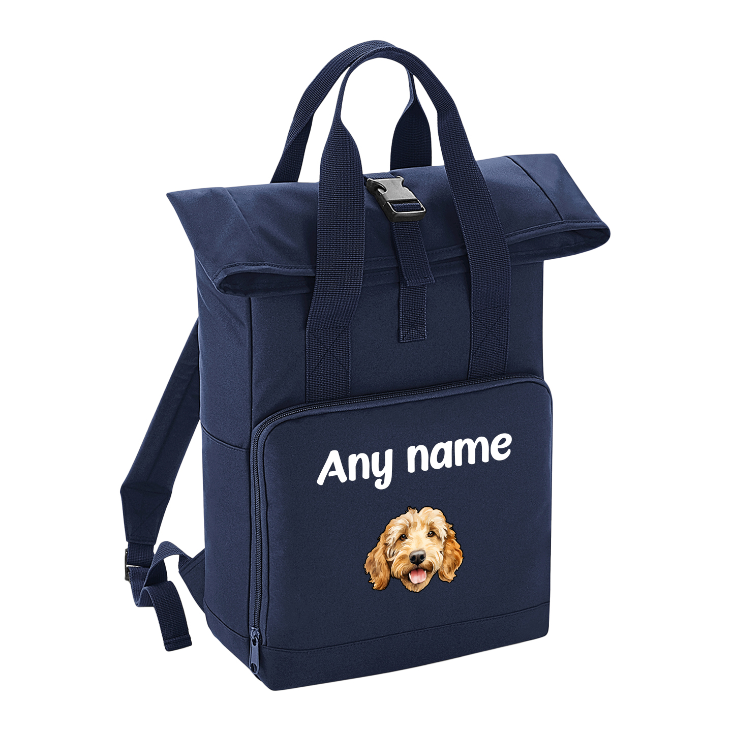 Overnighter Rucksack 14 Litres Navy Blue Any Breed Backpack With Custom Personalised Dog Name