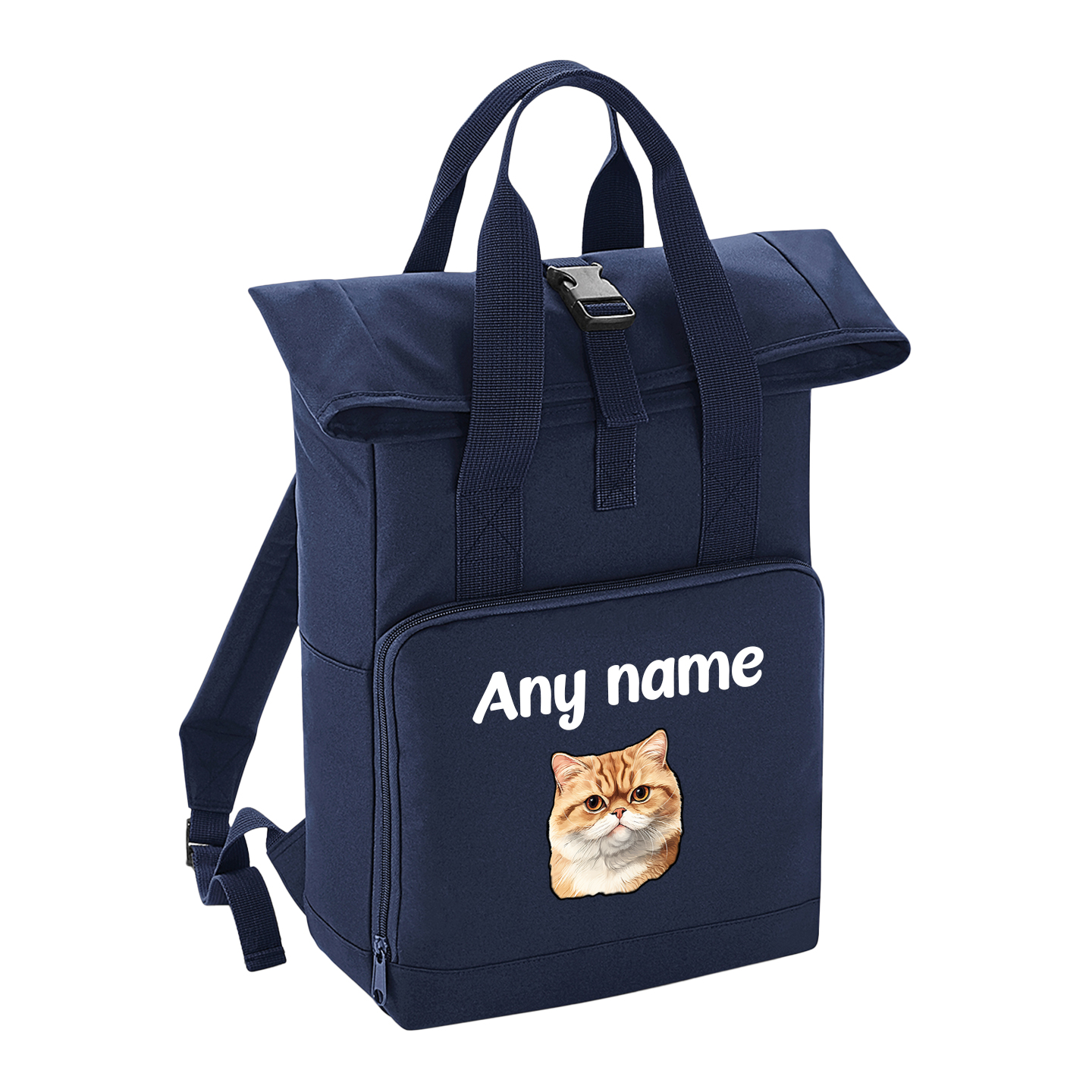 Navy Cat Breed with Personalised Name Backpack