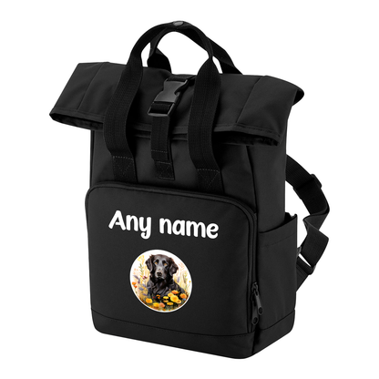 Travel Rucksack 9 Litres Black Wildflower Dog Breed Design