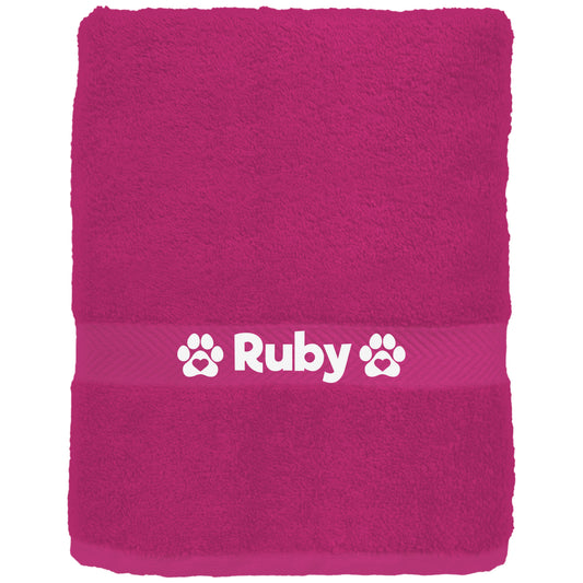 Hot Pink Cerise Pet Towel Personalised With Name or Wording