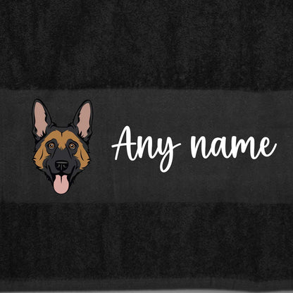 BLACK Any Pet Name And A Choice Of Dog Breed - Bath Towel