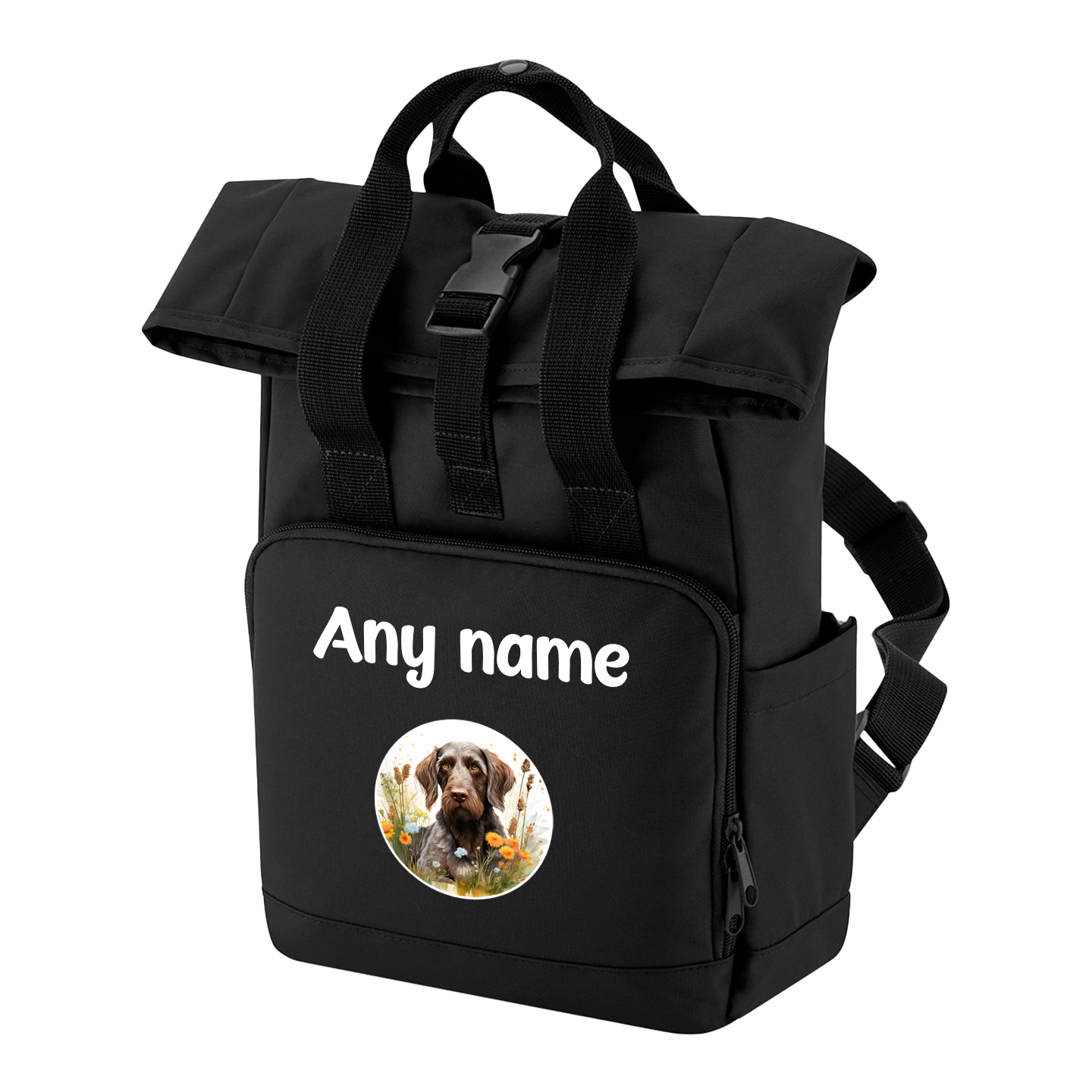 Travel Rucksack 9 Litres Black Wildflower Dog Breed Design