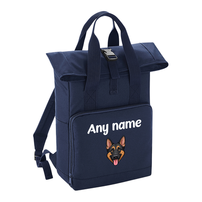 Overnighter Rucksack 14 Litres Navy Blue Any Breed Backpack With Custom Personalised Dog Name