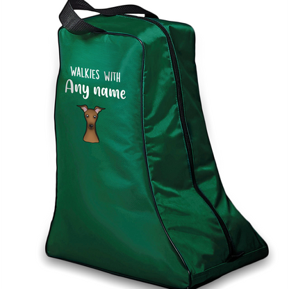 Green Walkies with Any Dog Breed Personalised with Name Welly Boot Bag