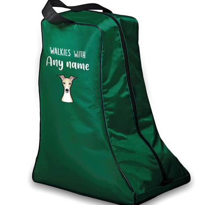 Green Walkies with Any Dog Breed Personalised with Name Welly Boot Bag