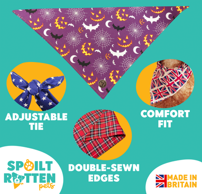 The Pomeroy - Grinning Pumpkins & Webs & Bats Tied Dog Bandana