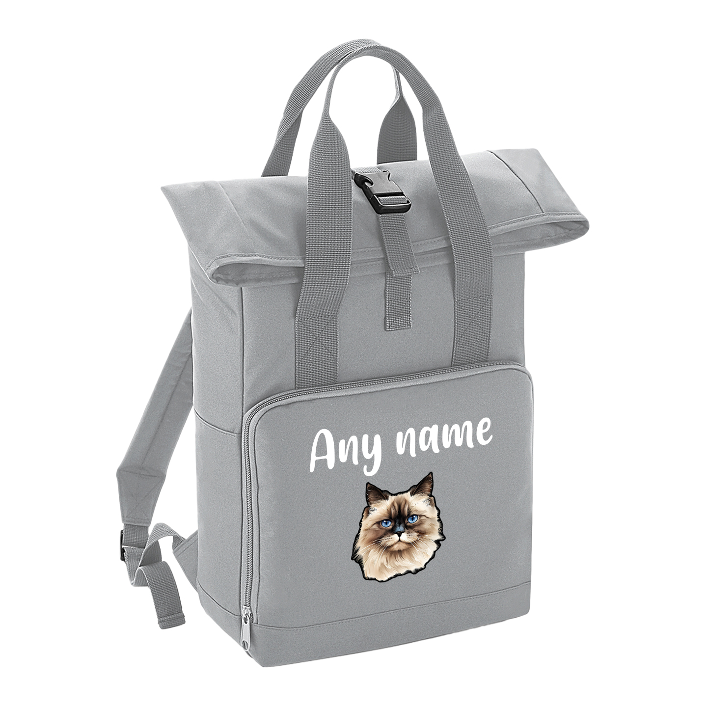 Grey Cat Breed with Personalised Name Backpack