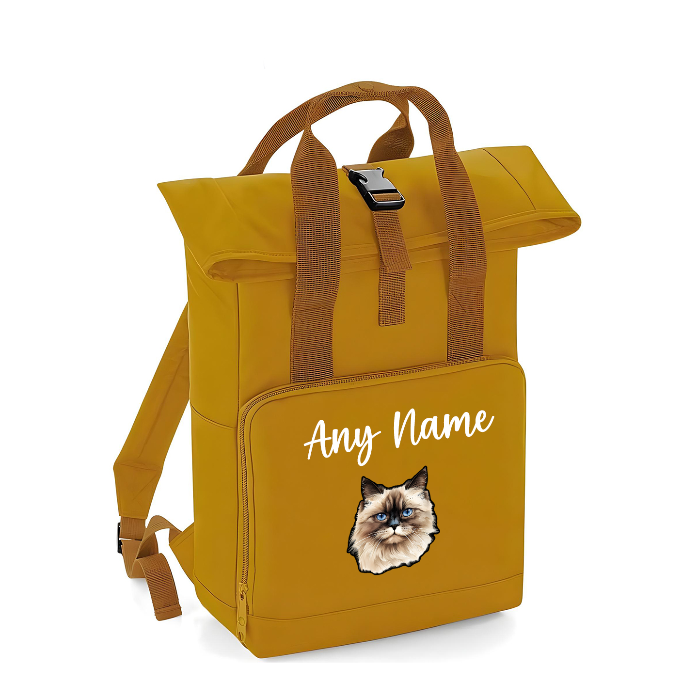 Mustard Cat Breed with Personalised Name Backpack