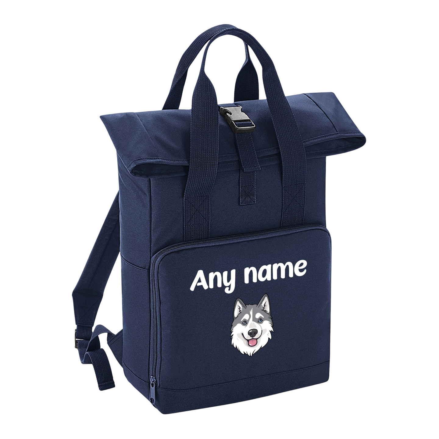 Overnighter Rucksack 14 Litres Navy Blue Any Breed Backpack With Custom Personalised Dog Name