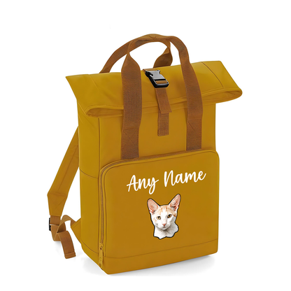 Mustard Cat Breed with Personalised Name Backpack