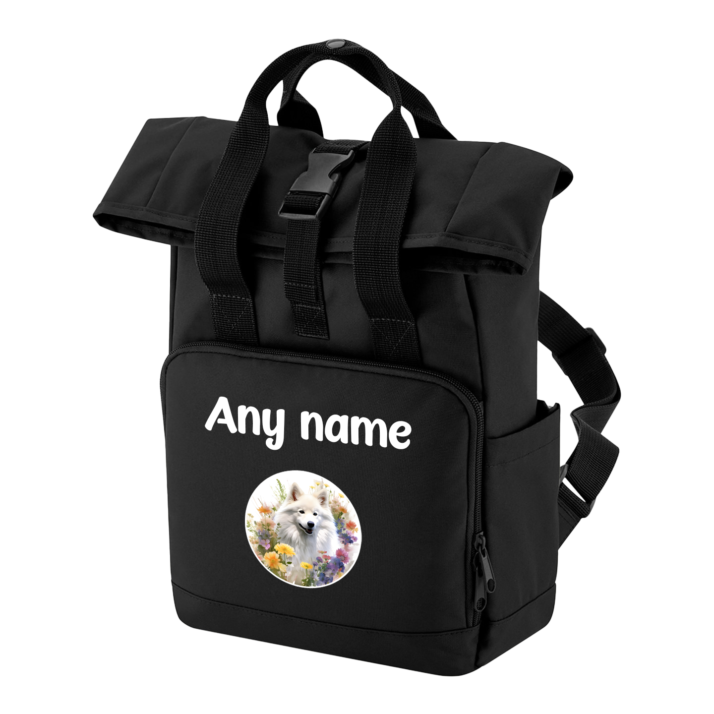 Travel Rucksack 9 Litres Black Wildflower Dog Breed Design