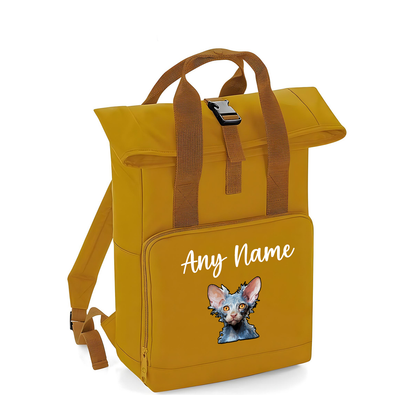 Mustard Cat Breed with Personalised Name Backpack