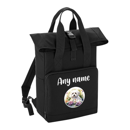 Overnighter Rucksack 14 Litres Black Wildflower Dog Breed Design
