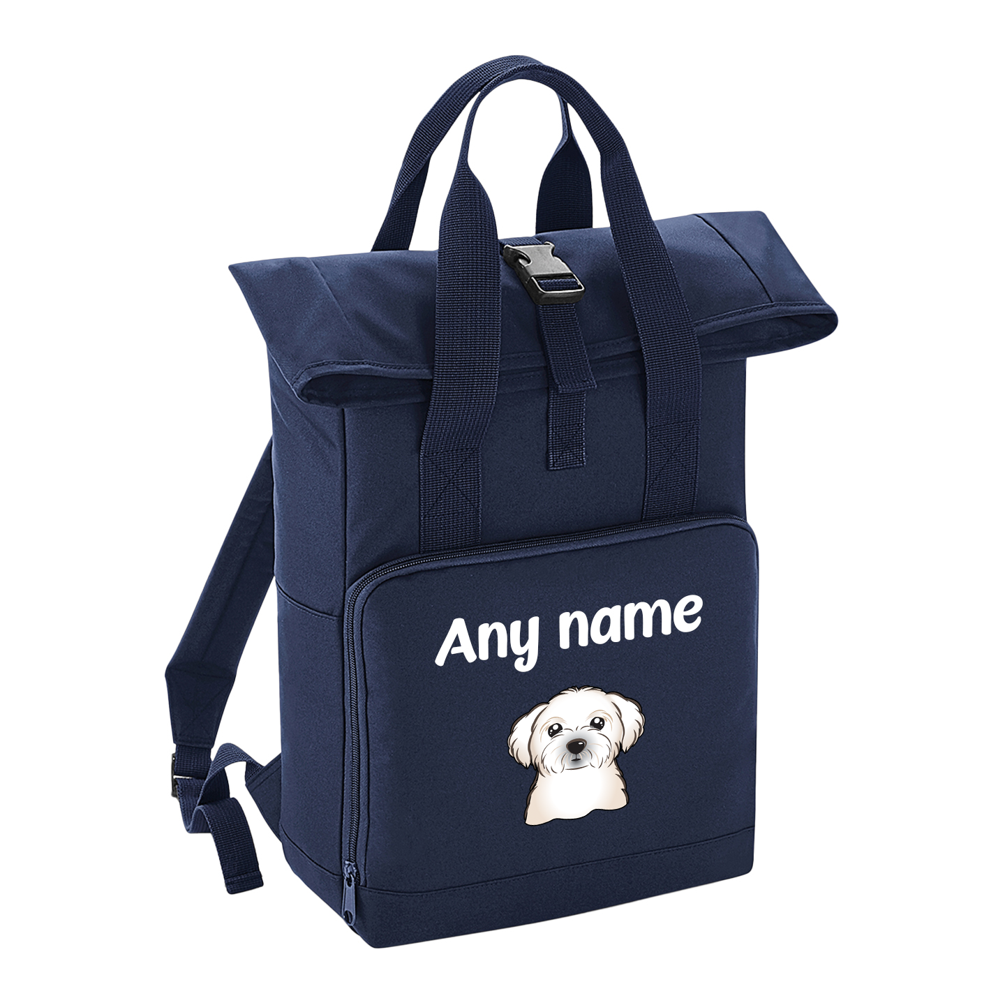 Overnighter Rucksack 14 Litres Navy Blue Any Breed Backpack With Custom Personalised Dog Name