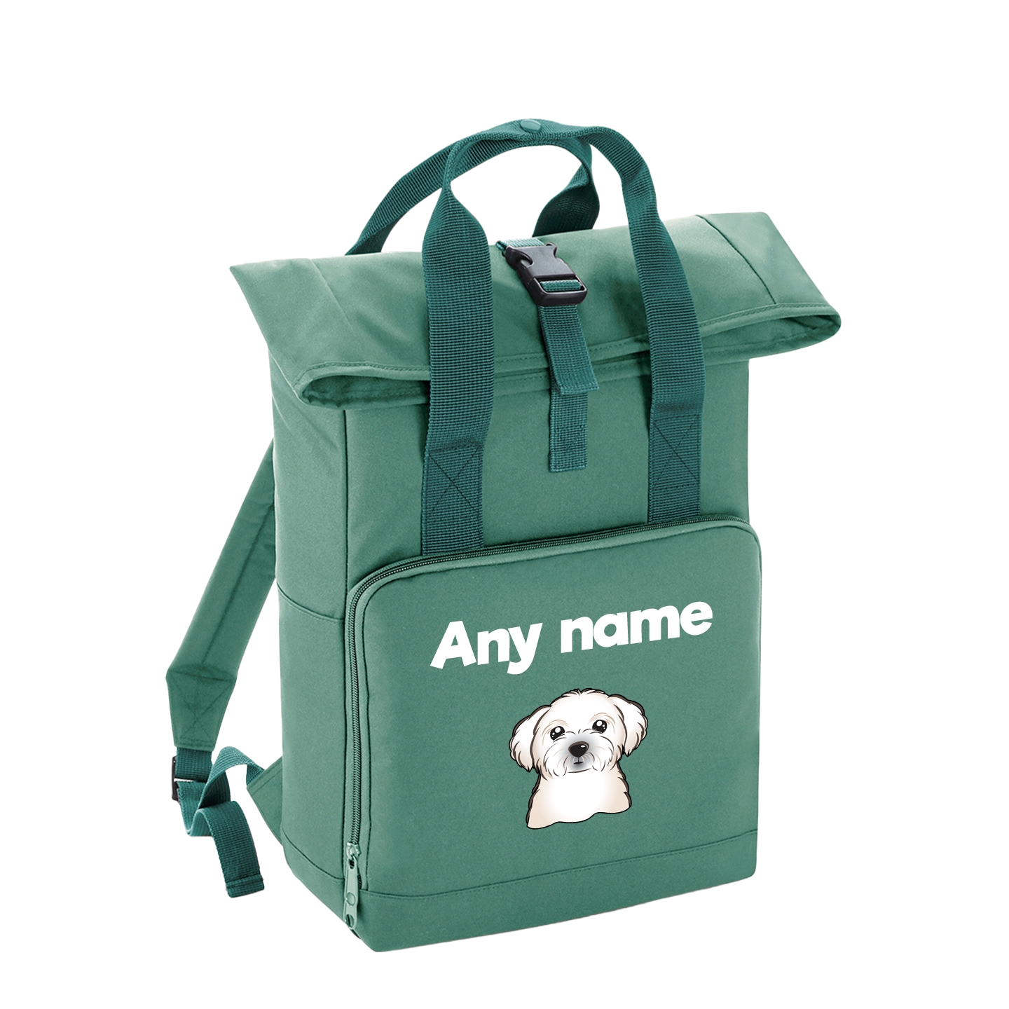Overnighter Rucksack 14 Litres Sage Green Any Breed Backpack With Custom Personalised Dog Name