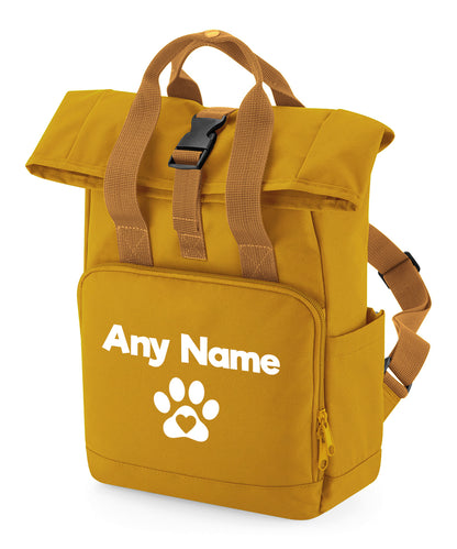 Travel Size Mustard Heart & Paw Backpack With Any Name Or Wording