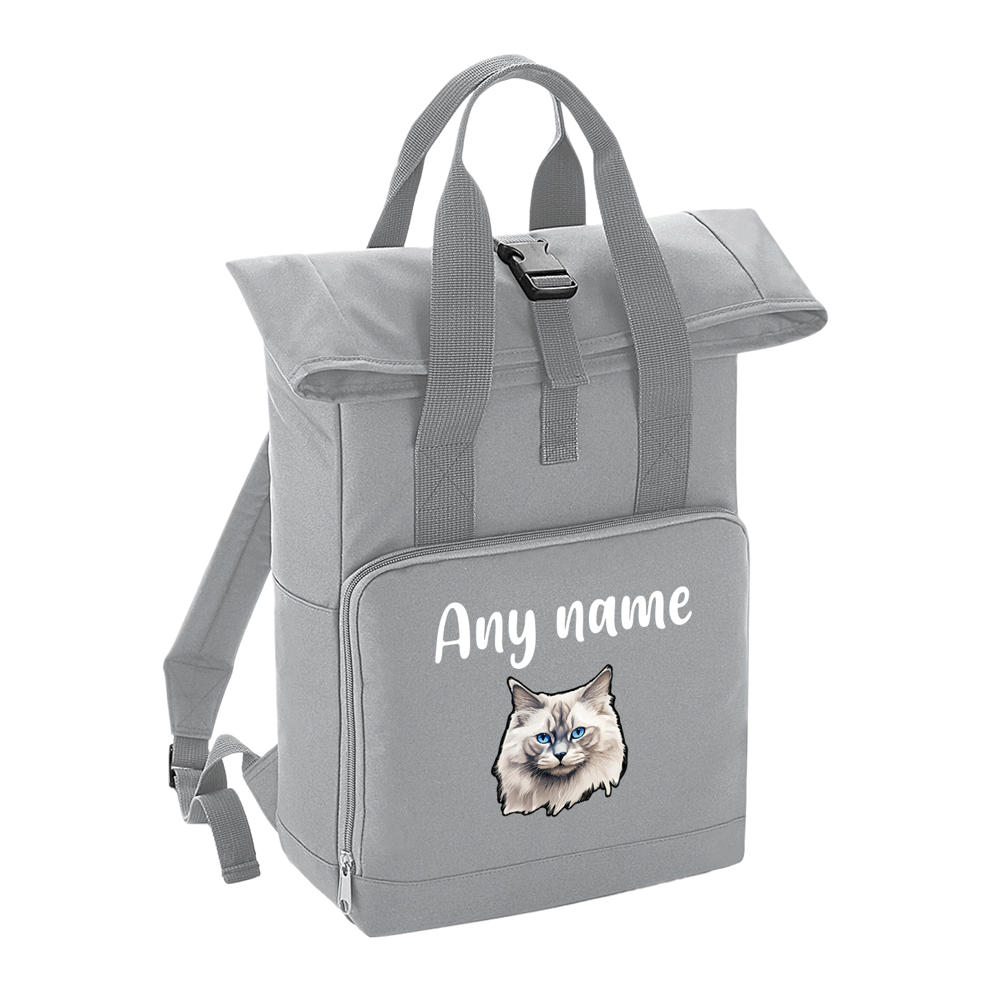 Grey Cat Breed with Personalised Name Backpack
